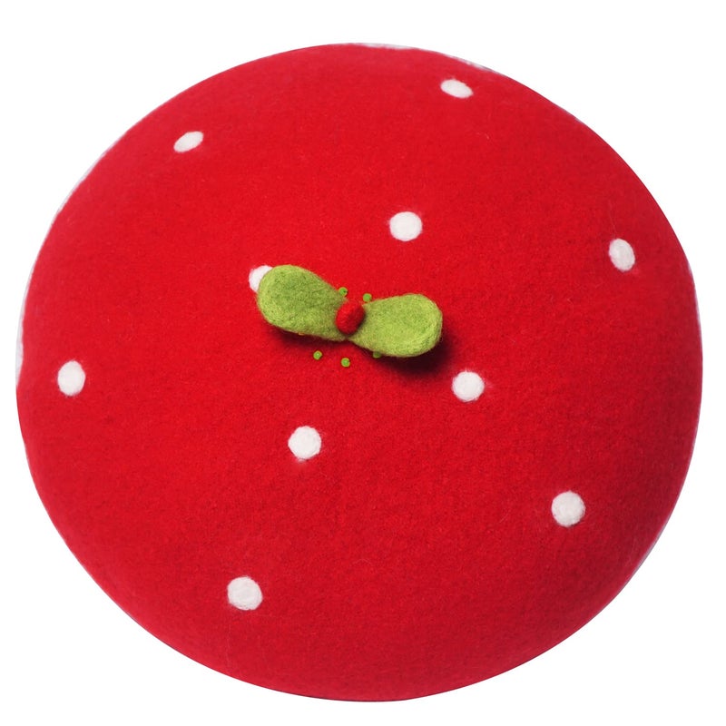 Faiccia Handmade Kawaii Strawberry Beret Vintage Artist Painter Hat Women Wool Cap Warming Gift (red) - Image 1